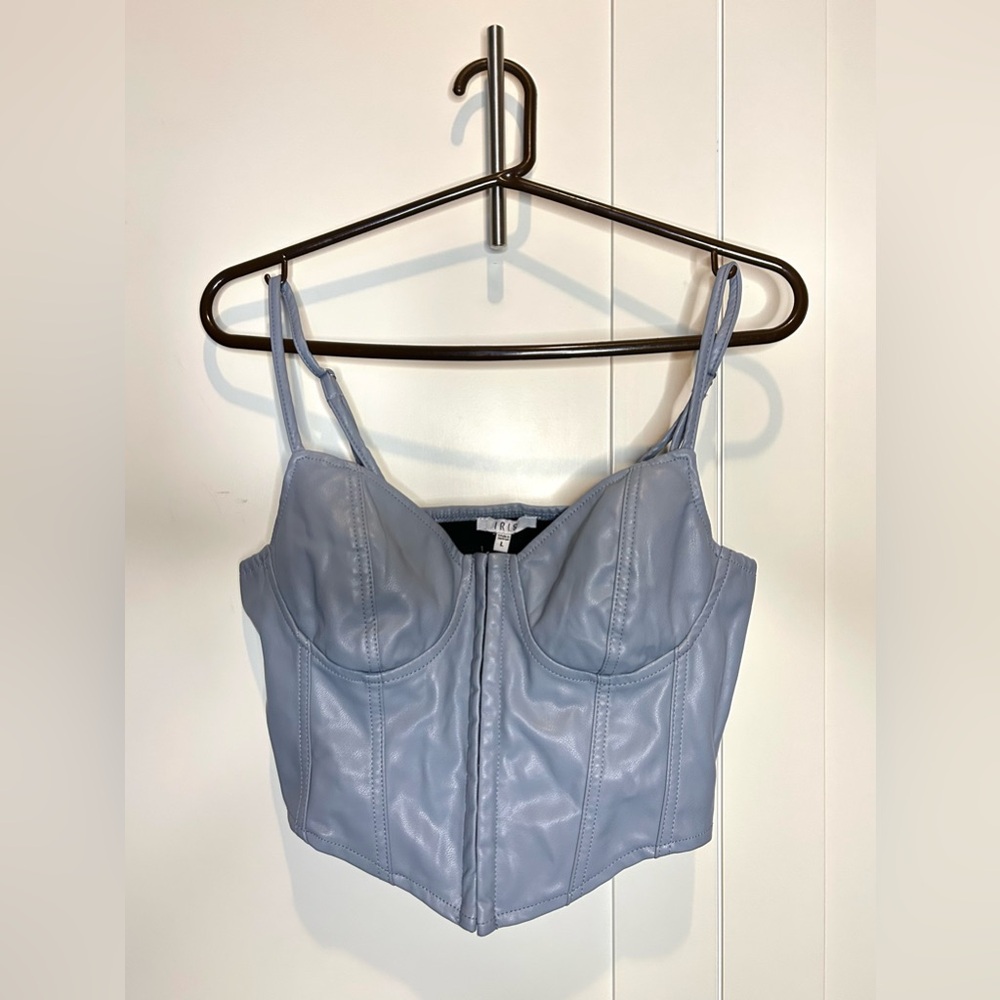 Light Blue Faux Leather Bustier Top